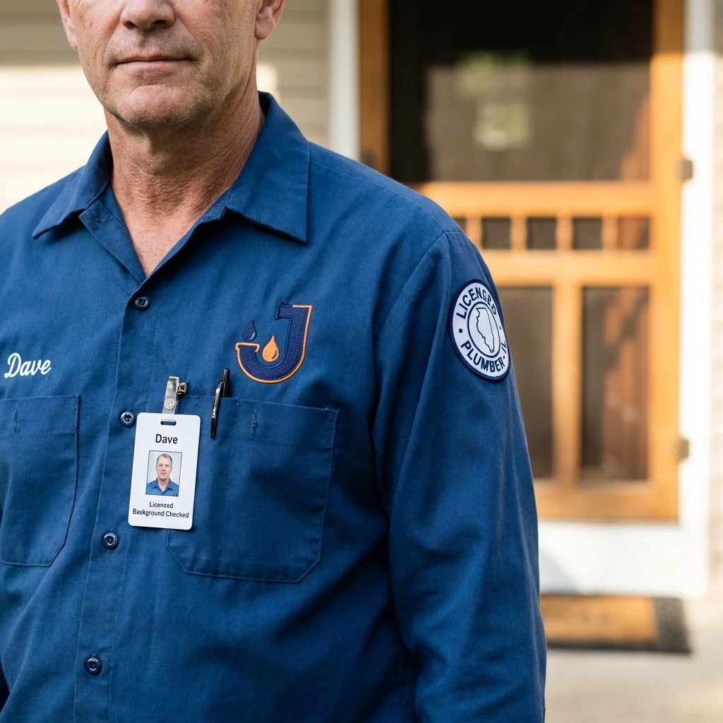 Licensed plumber showing ID badge in Moundville, AL