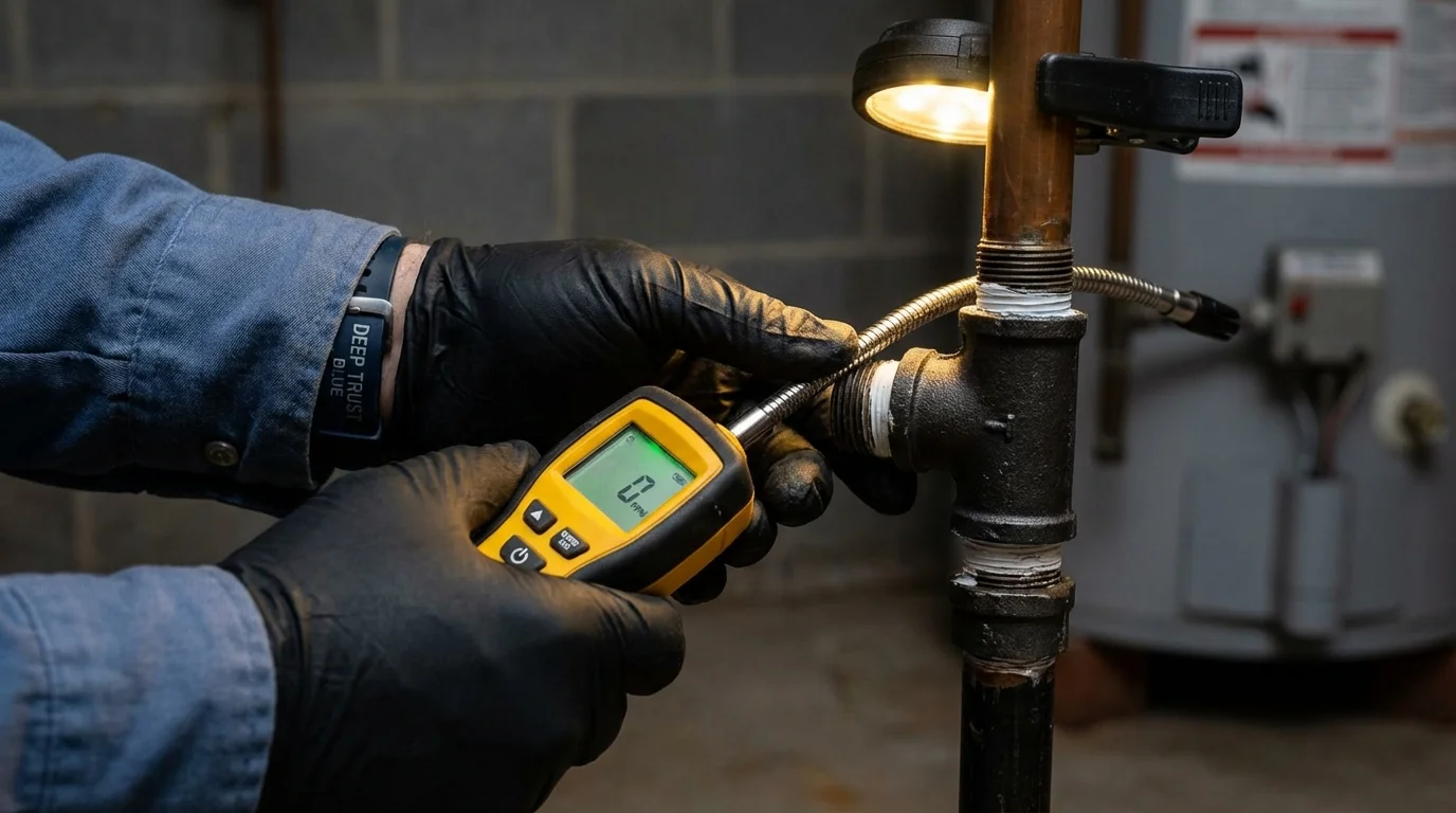 Gas leak detection with electronic sniffer by Johns Plumbing LLC in Moundville