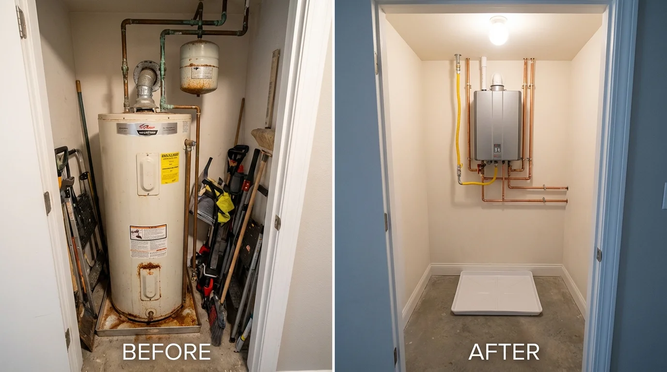 Tank water heater versus wall-mounted tankless unit comparison for Moundville, AL homeowners